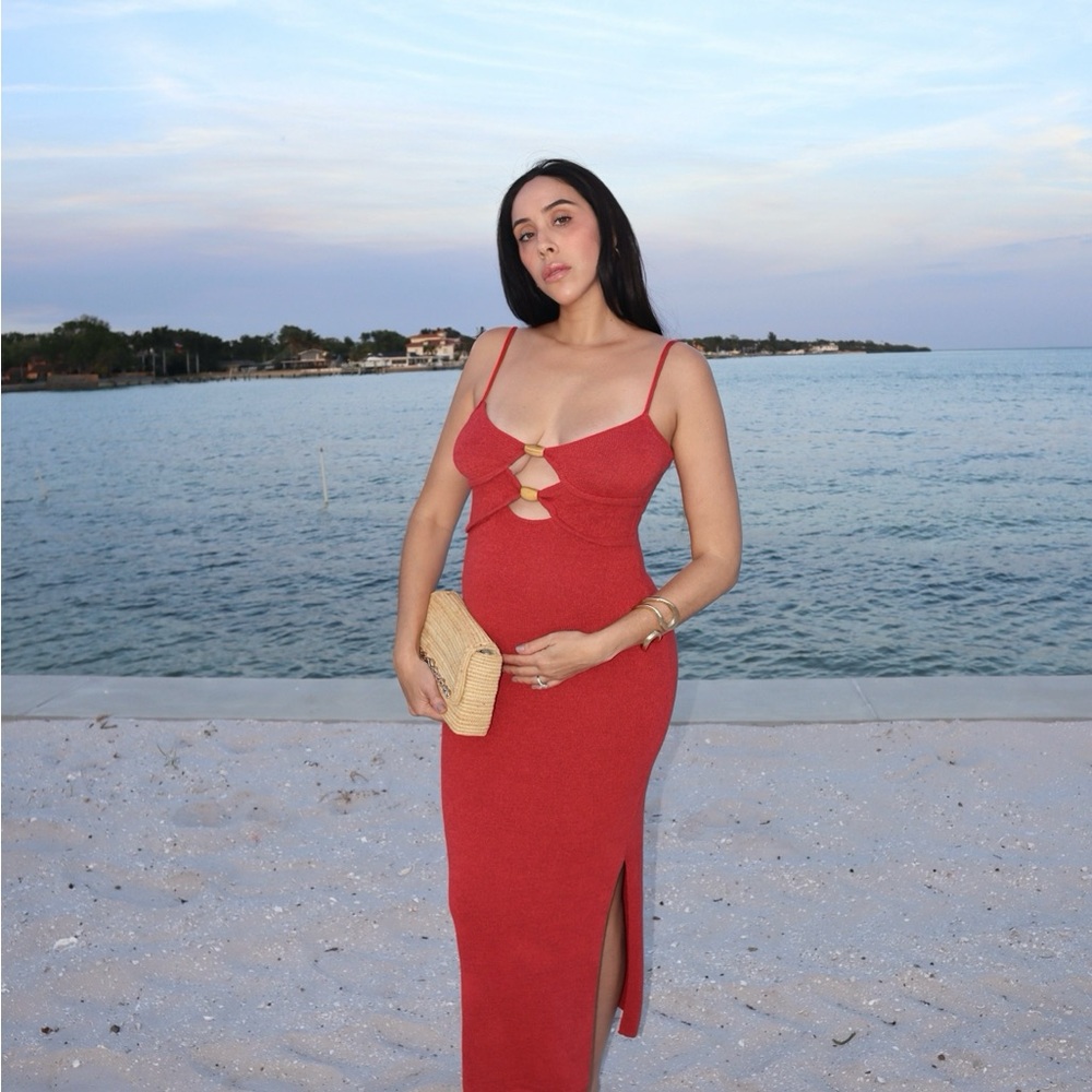 Lulu's Rust-Red Cutout Maxi Dress with Spaghetti Straps